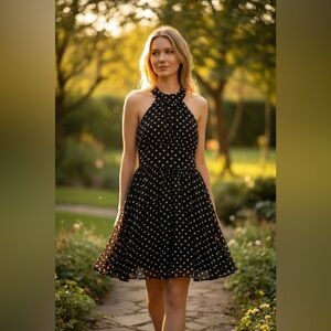 Moda International Black & White Polka Dot Halter Dress | Size 8
